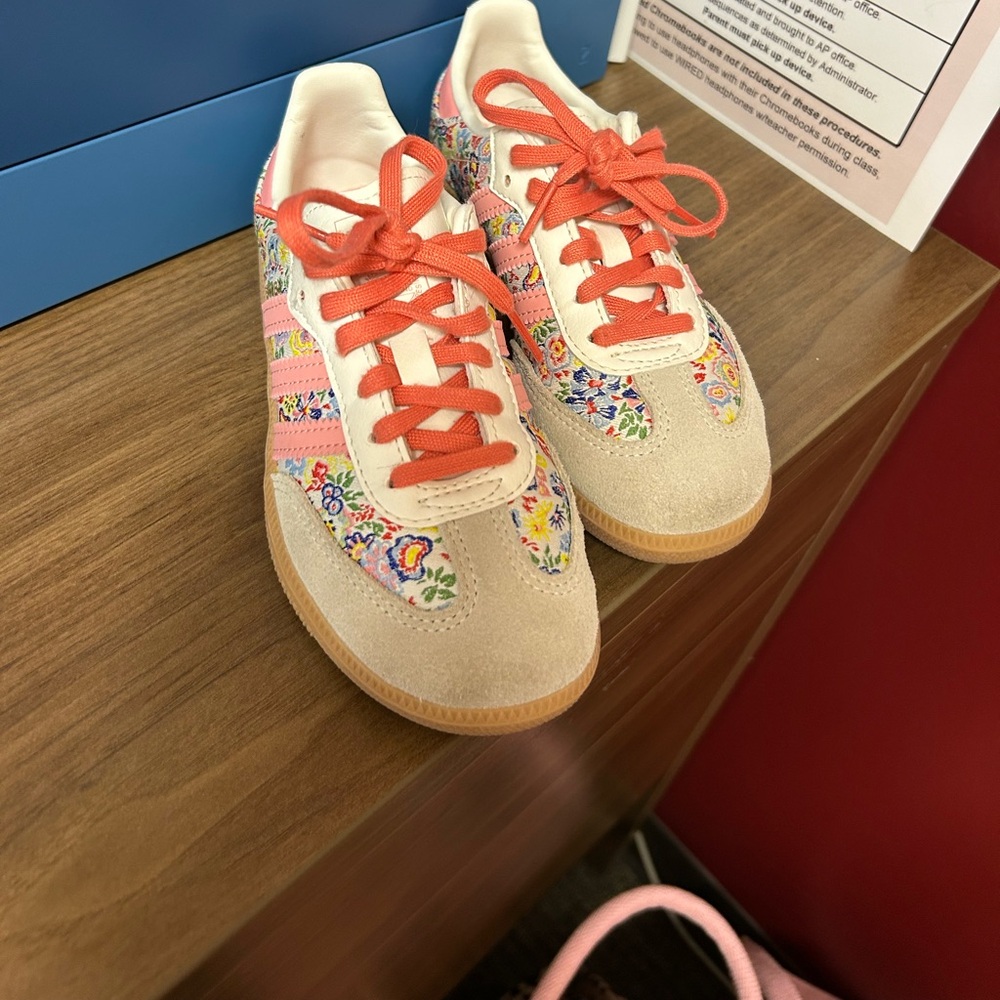 Adidas Floral Sneakers with Orange Laces